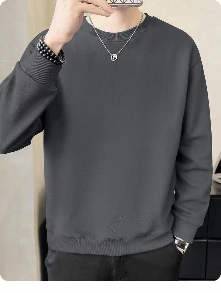 Men's Fleece-Lined Thickened Casual Loose Long Sleeve Warm Base Layer for Autumn and Winter