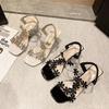 Fashion Women Sandals 2024 Summer Pvc Crystal Flower Chunky Heel Peep Toe Back Strap Elastic Elegant Fashion Shoes Ladies Zapatos