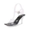 Transparent crystal heel large size high heels summer new one-word strap thin heel sandals women's Huidong women's shoes