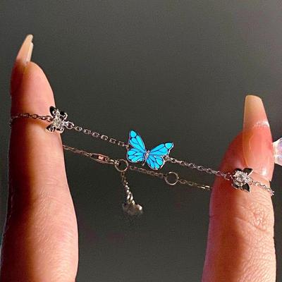 Leuchtendes Schmetterlingsarmband & Halsketten-Set - Exquisites Qixi-Festgeschenk Schmuck für Paare