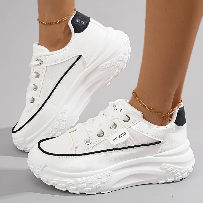 Damen Plateau-Sneaker, Modische Dicksohlige Dad Shoes, Vielseitige Lässige Sportschuhe Für Studenten, Atmungsaktive Schnür-Turnschuhe