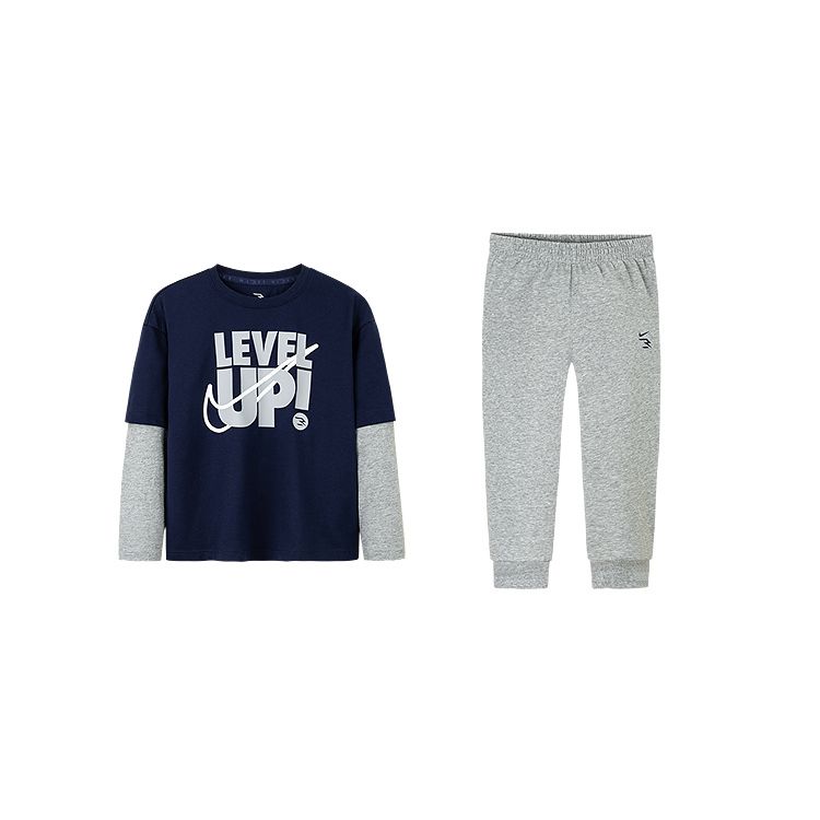 

Nike Повседневный спортивный костюм, имитация двойки, топ с длинным рукавом, эластичные брюки, хлопок, приятный к коже, детские костюмы, роково-серый N32432267GS-002 XL