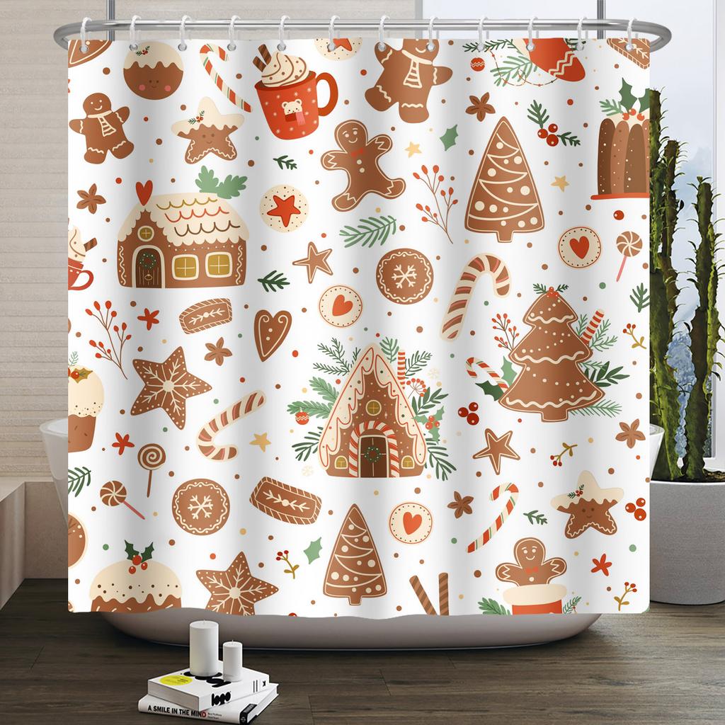 Merry Christmas Shower Curtain Winter Snow Santa Claus Christmas Trees Decor Bath Curtains Waterproof Bathtub Screen