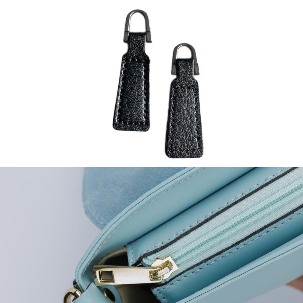 2 ks táhelka na zip PU kůže Dekorativní tahací pásek Táhla na zip Štítky na zip pro oblečení Tašku Batohy Bundy Příslušenství