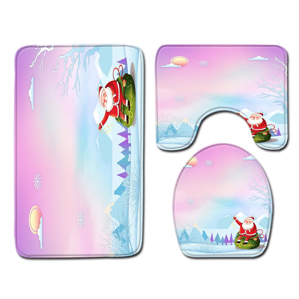 Christmas Bathroom Floor Mat Toilet Three-Piece Set