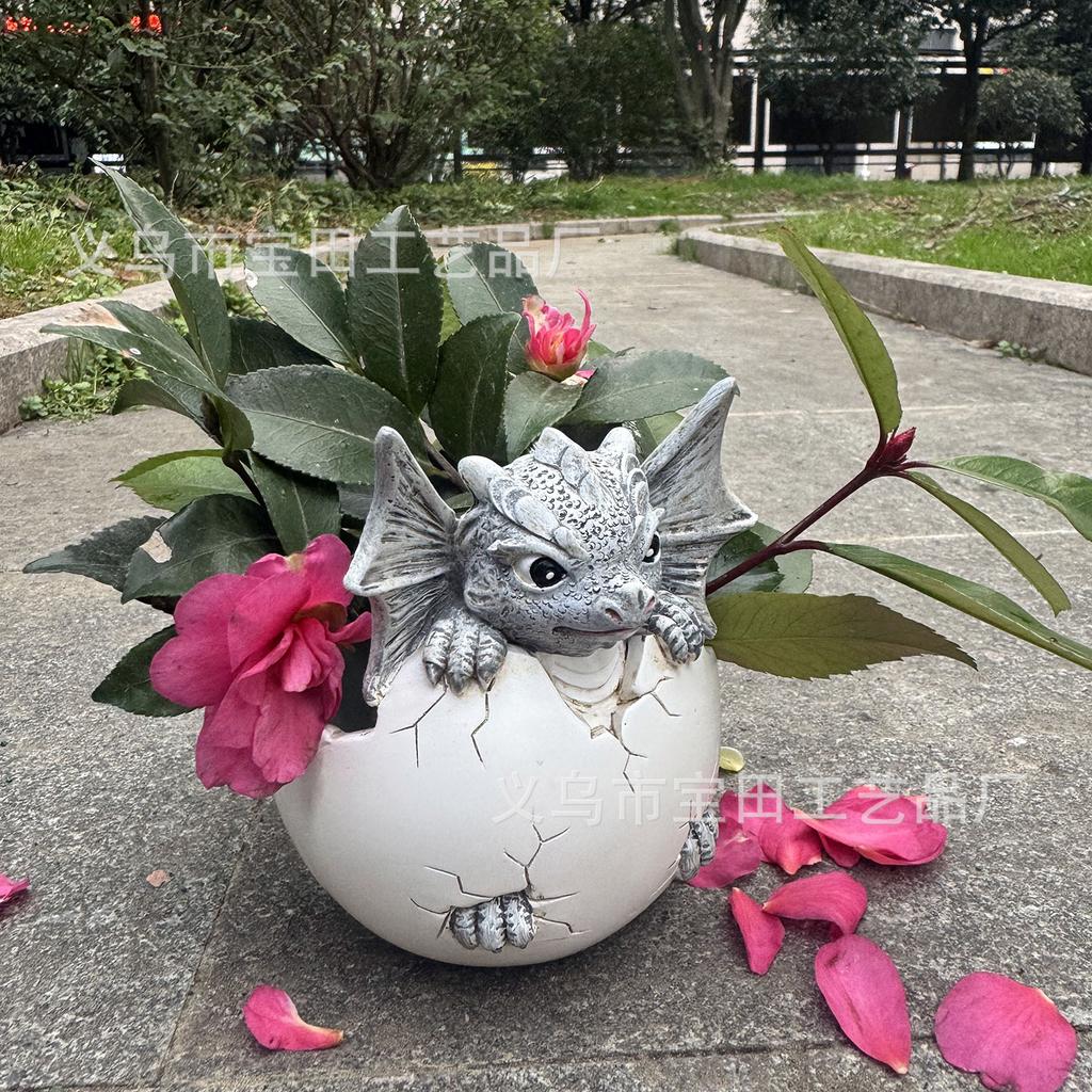 Ornamenti creativi per vasi da fiori con drago e dinosauro che si abbracciano in stile pastorale, vasi da fiori per giardino, cortile, balcone, ornamenti decorativi fatti a mano