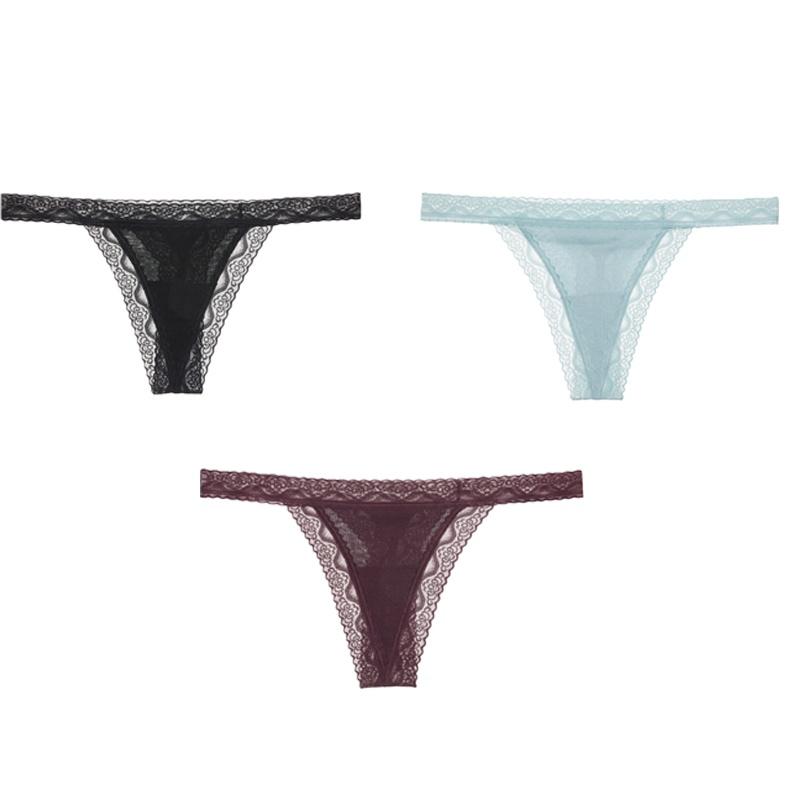 FINETOO Sexy Thongs Low-Rise Lace G-string Panties Women Cotton T-Back Underwear S-XL Female Bikin Underpants Lingerie