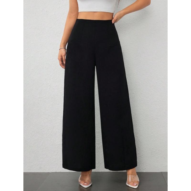 

Women s High Waist Wide Leg Pants Solid Black Casual Trousers S чорний