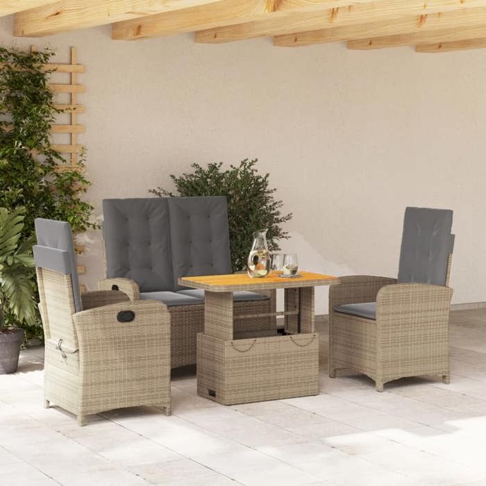VidaXL Ensemble à Manger de Jardin avec Coussins 4 pcs, Table de Terrasse, Meubles de Patio, Mobilier d'Extérieur, Beige 3277371