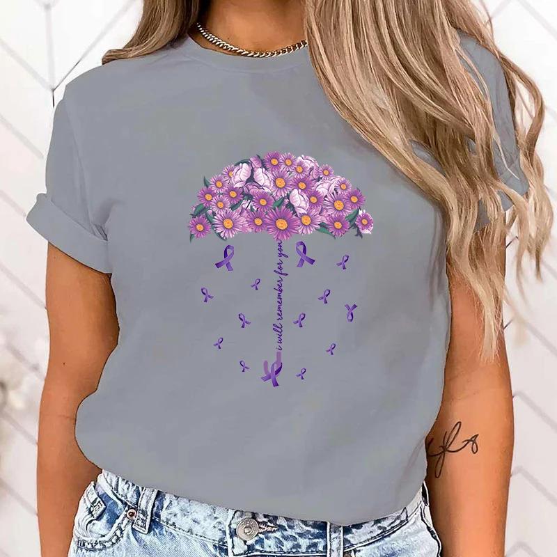 (High Quality T Shirt)I Will Remember For You Alzheimer'S Awareness Short Sleeve Print T Shirts Women Causal Harajuku Tops