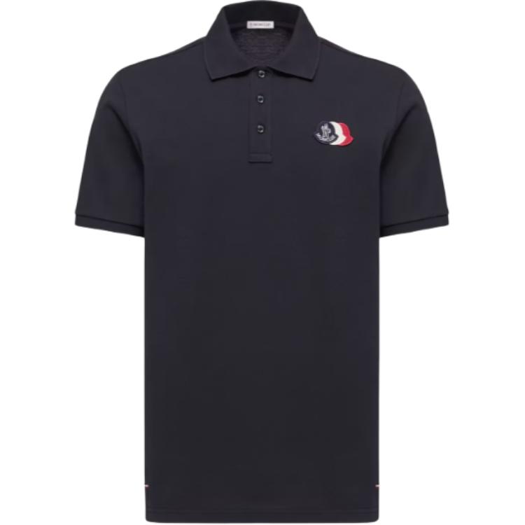 Moncler SS26 Logo Patch Katoenen Piqué Shirt Effen Kleur Knopen Korte Mouwen Rechte Polo Heren tops L10918A0003089A1677X XL black