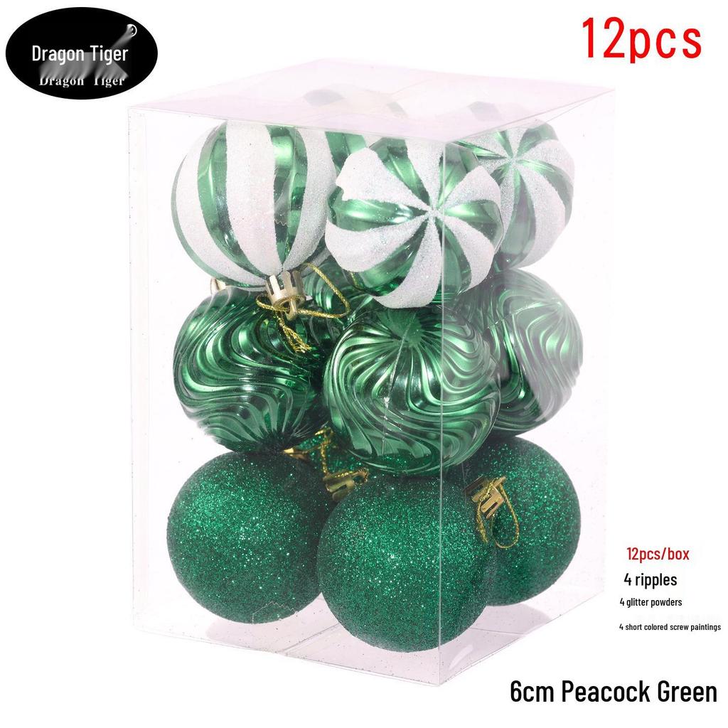 12-Piece 6cm Glitter Wave Christmas Ball Set for Tree and Ceiling Decoration