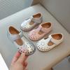 Girls Leather Shoes Hollow Cut-outs Princess Sweet Soft Kids Casual Shoes Spring Summer T-strap Children Flats for Wedding