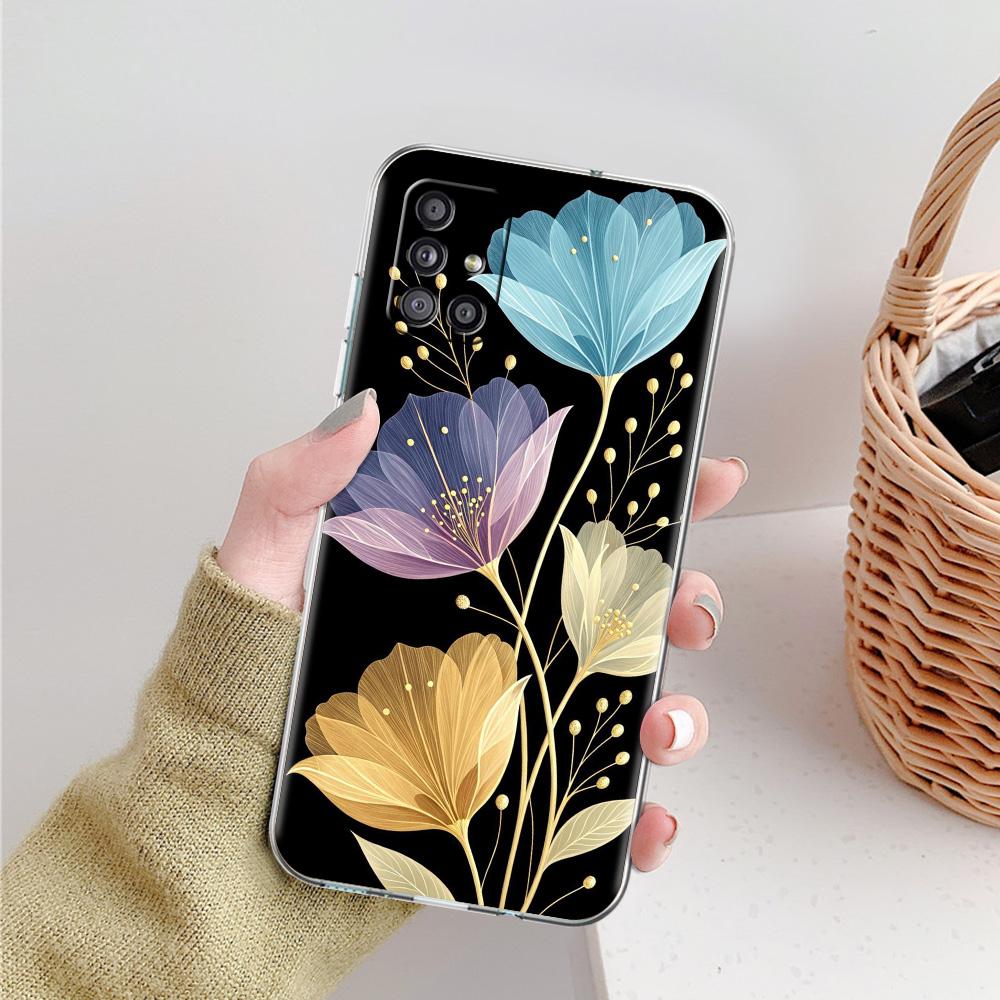 Case For Samsung A15 A13 A35 A55 A51 A71 A41 A31 A21S A03S A05 A17 A23 A25 A33 A53 A73 5G A07 4G Cover Ink Wash Painting Flower