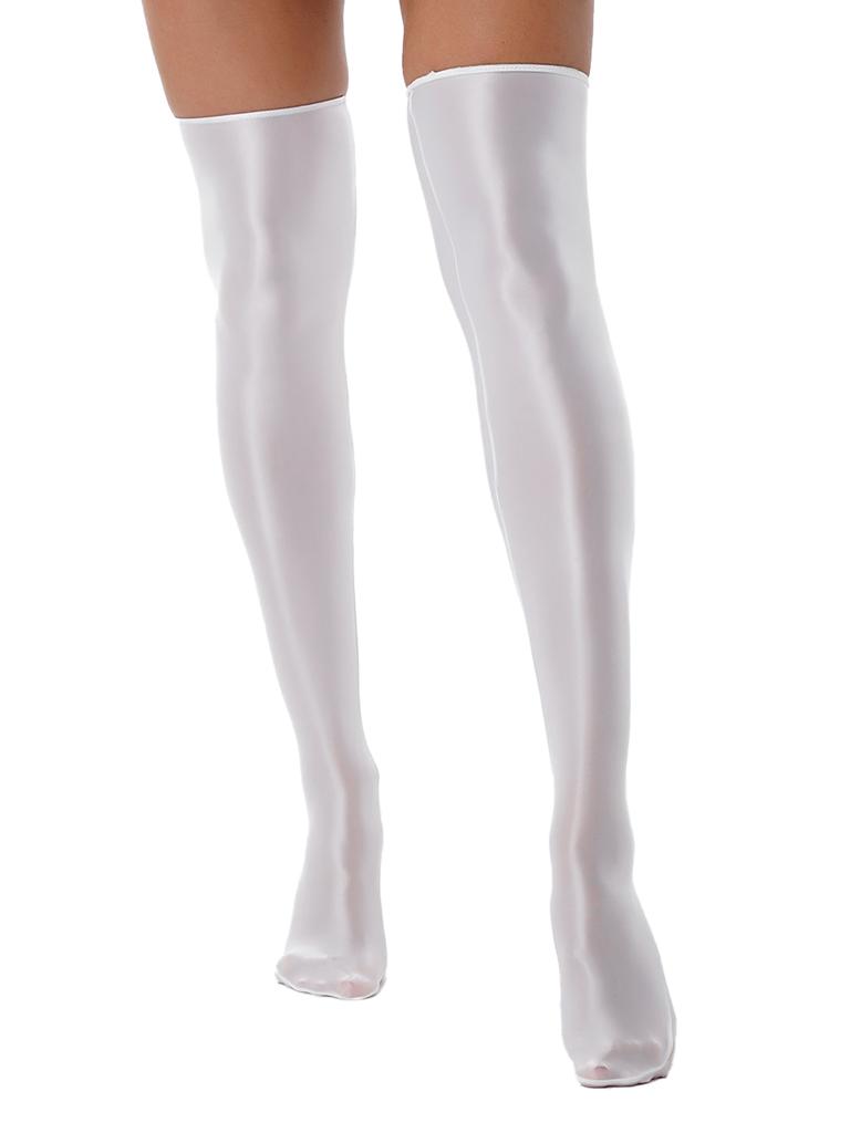 Womens Glossy Thigh High Stockings Solid Color Stretchy Socks 1 Pair Costume Accessories