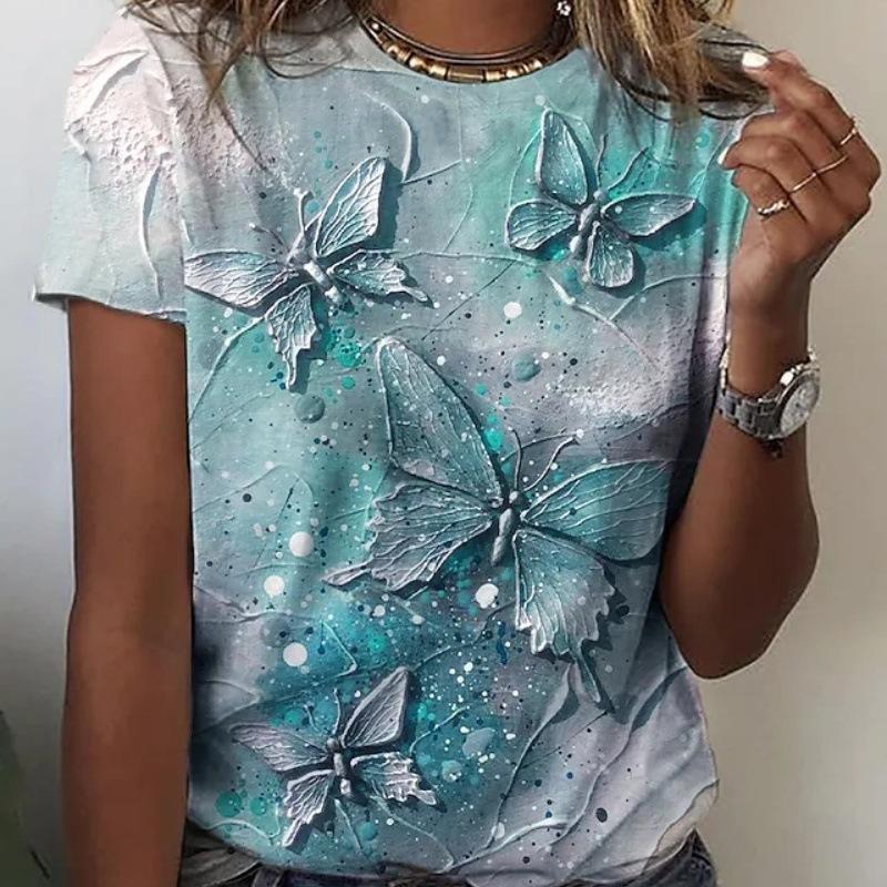 Fashion 3D Digital Printed Cat Pattern Women's Round Neck Short Sleeved T-shirt