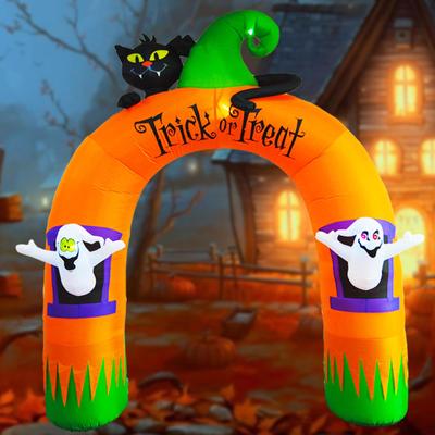 10ft Stor Halloween Uppblåsbar Båge Dekoration, Svart Katt Spöken Blåser Upp Upplyst