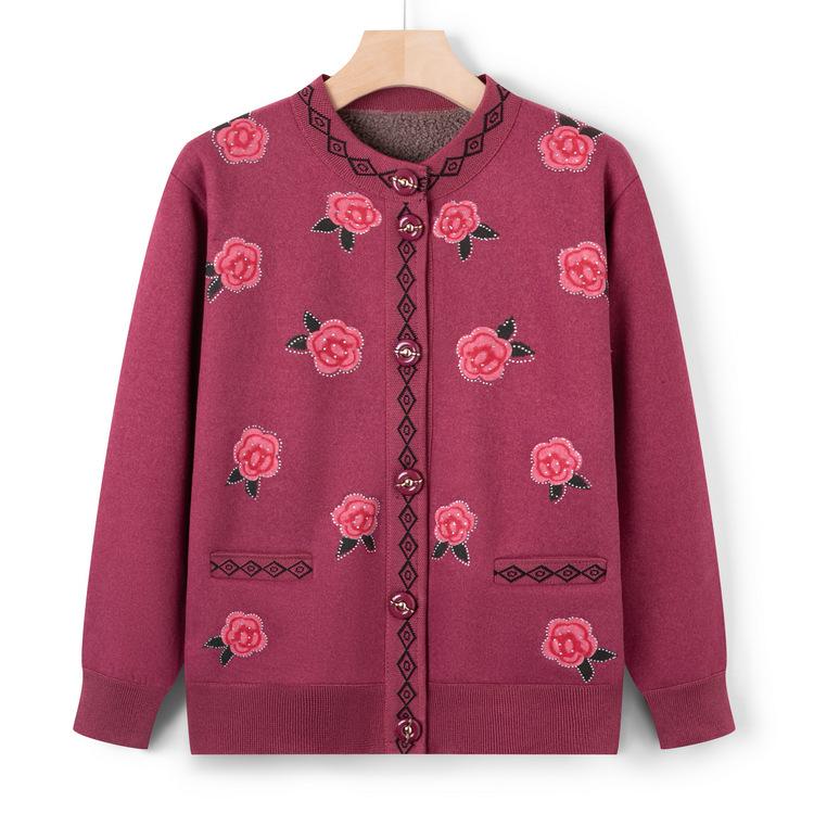 Mame de vârstă mijlocie și vârstnice poartă Pulover nou de toamnă din catifea îngroșată, Cardigan pentru bunica, Top imprimat, Jachetă casual