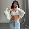 Women Open Front Solid Color Long Sleeves Short Knit Sweater Cardigan Coat