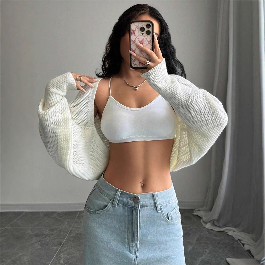 

Женский однотонный короткий вязаный кардиган-свитер с длинным рукавом, открытый спереди S