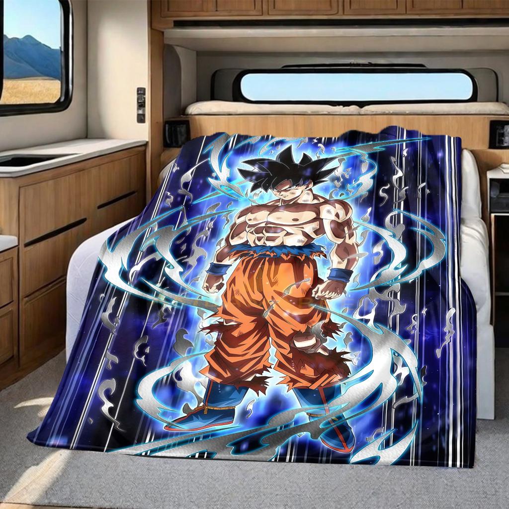 1PC Manta de Franela con Estampado de Son Goku, Alta Calidad para Todas las Estaciones, Decoración del Hogar, Calidez y Comodidad, Perfecta para Regalos de Navidad