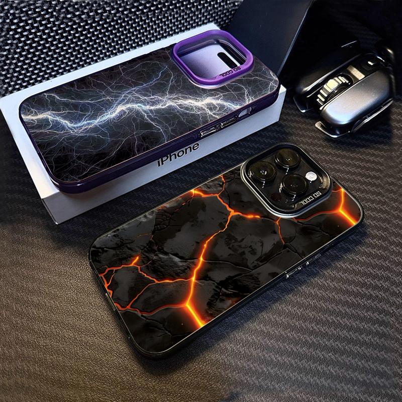 Creative Mountain Magma Lightning Electroplate Silver IMD Case For iPhone 16 15 14 Pro Max 11 12 13 Pro 7 8 Plus 16E X XR Cover