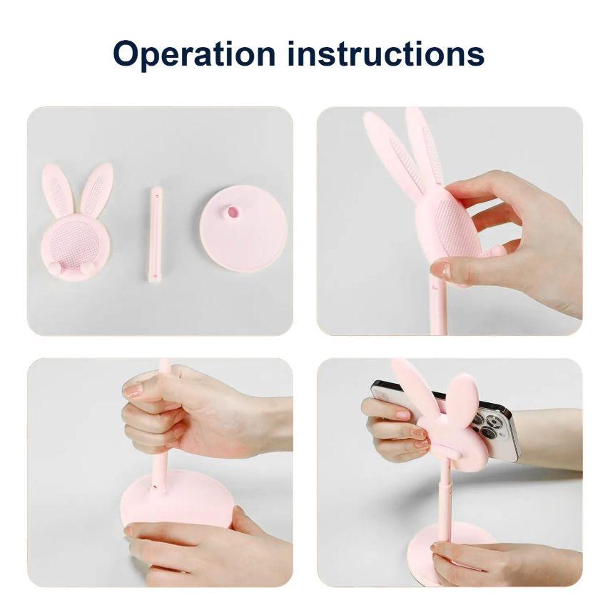 Cute Cartoon Bunny Phone Stand Can Lift and Adjust - Adjustable & Compatible With IPhone, Kindle, IPad, Switch, Tablet & More