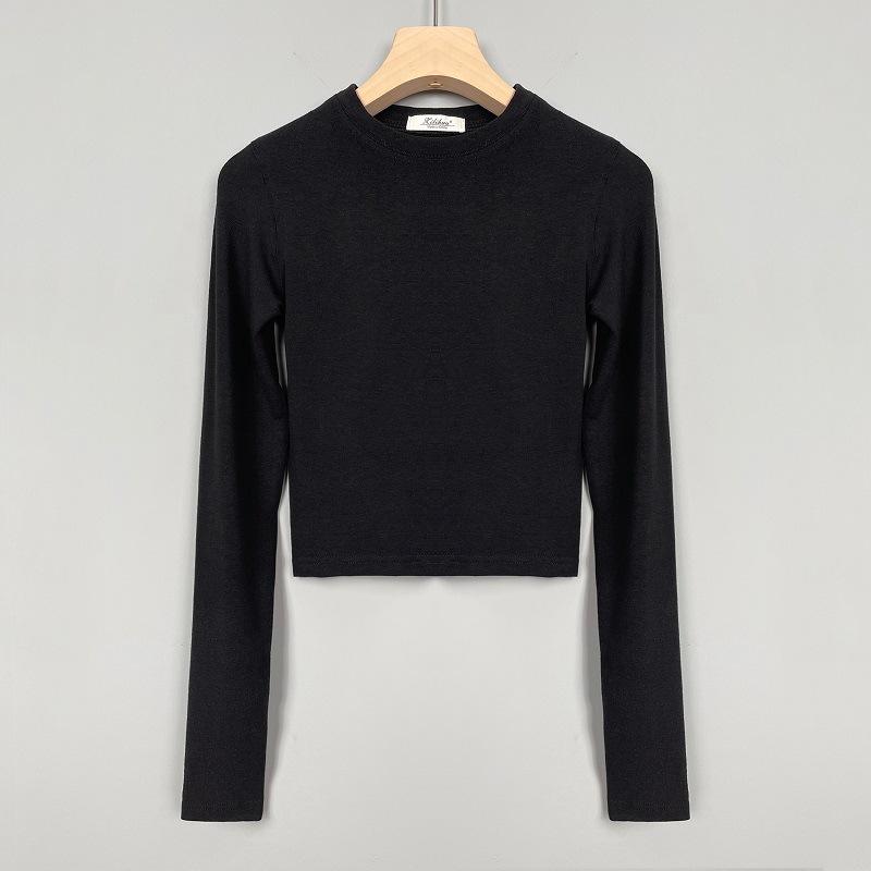 

Корейский Сексуальный Облегающий Укороченный Топ, Подчеркивающий Грудь, Универсальная Футболка с Длинным Рукавом для Женщин One Size чёрный