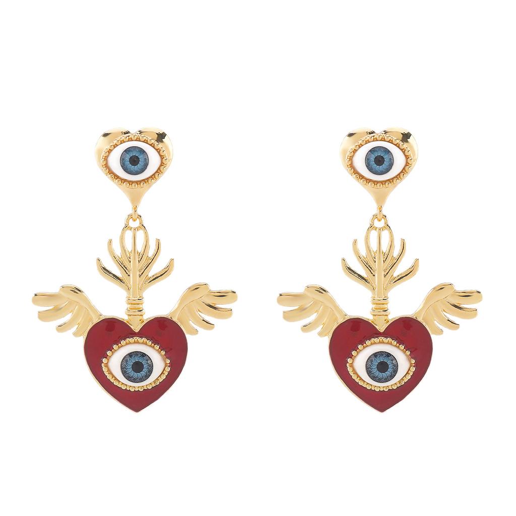 Women European American Fashion Eye Senior Sense Earrings Unique Personality Love Oil Drip Stud Earrings