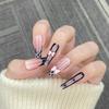 24 Pezzi Unghie Finte Francesi Rosa con Fiocco e Strass, Unghie Finte Lunghe 3D con Charms, Colla per Manicure Fai-da-Te