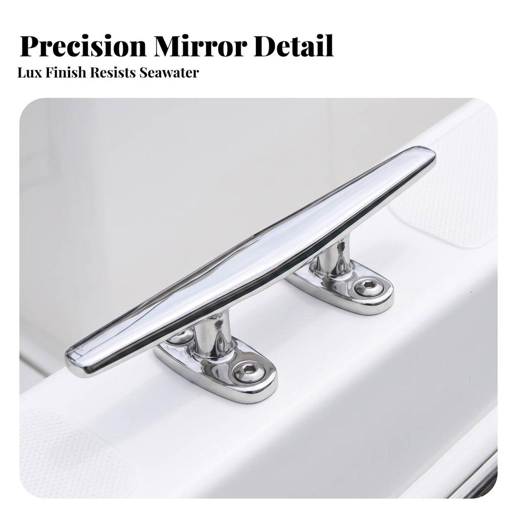 316 Stainless Steel Boat Dock Cleats | MirrorPolished Finish, Flat Cleat, for Boats 8inch Slide