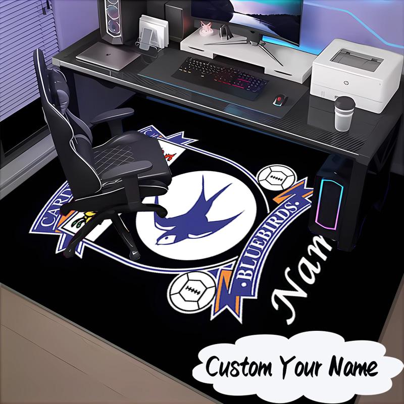 Custom Name Cardiff FC Crest Rug for Living Room, Game Rooms, Office, Bedroom, Floor Mat Playful Design, Fan Gifts Christmas Decor