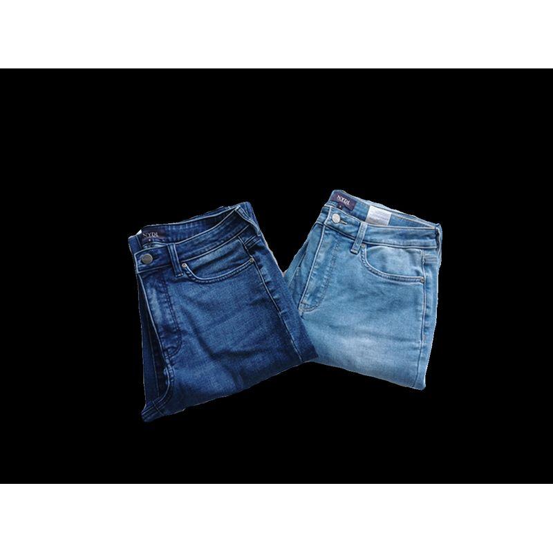 2 Pieces 90% Off Export USA NY Home High Elasticity Long Blue High Waist Loose Small Wide Leg Smoke Pipe Driving Daddy Pants Denim