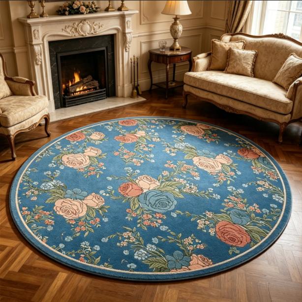 Flower Pattern Carpets for Living Room French Style Bedroom Decor Round Carpet Fluffy Soft Lounge Floor Mat Home Thick Plush Rug