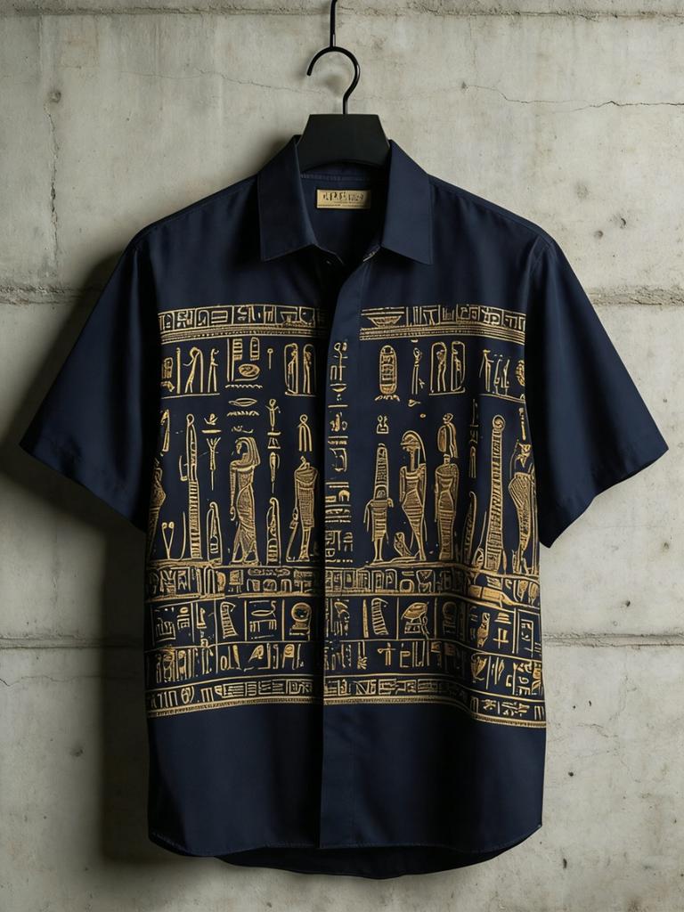 Vintage Egyptian Style Short Sleeved Floral Shirt Men's Loose Fitting Shirt Summer Lightweight Top