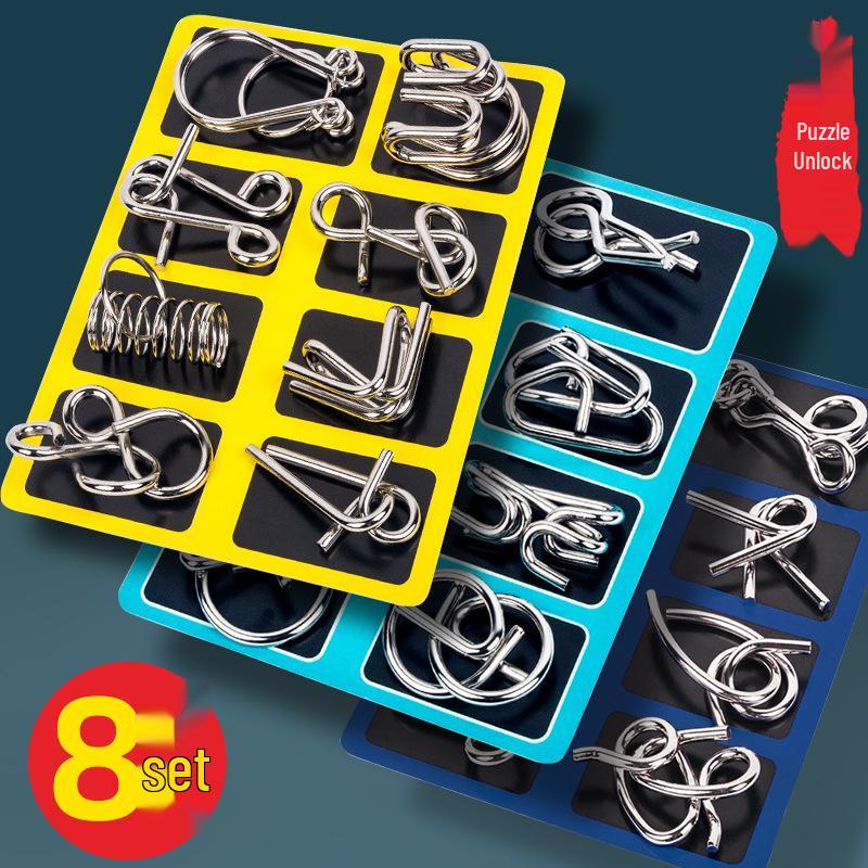 Metal Nine Linked Rings: Eight-Piece Set of Educational Unlocking Toys for Children's Cognitive Development