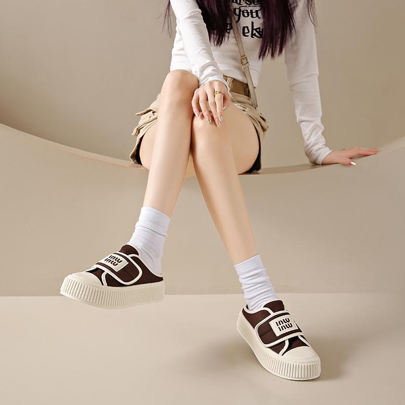 CRLAYDK Fashion Women's Canvas Mules Slip On Casual Platform Loafers Backless Comfortable Shoes Ladies Holiday Walking Slides