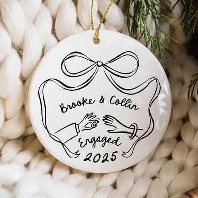 Ornamento de Cerâmica Personalizado Primeiro Natal Noivos Presente de Noivado para Casais Lembrança Decoração de Árvore de Natal Adereço para Foto