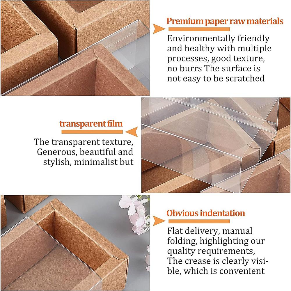 12sets Drawer Kraft Paper Box Festival Gift Wrapping Boxes Gift Packaging Boxes for Jewelry Wedding Party with PVC Plastic Windows BurlyWood