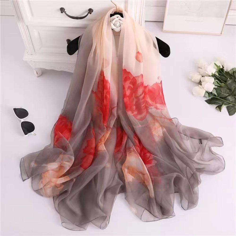Spring and Autumn Shawl Women's Sunscreen Scarf White with Long Soft Gauze Summer Seaside Large Beach Scarf Travel Silk Scarf