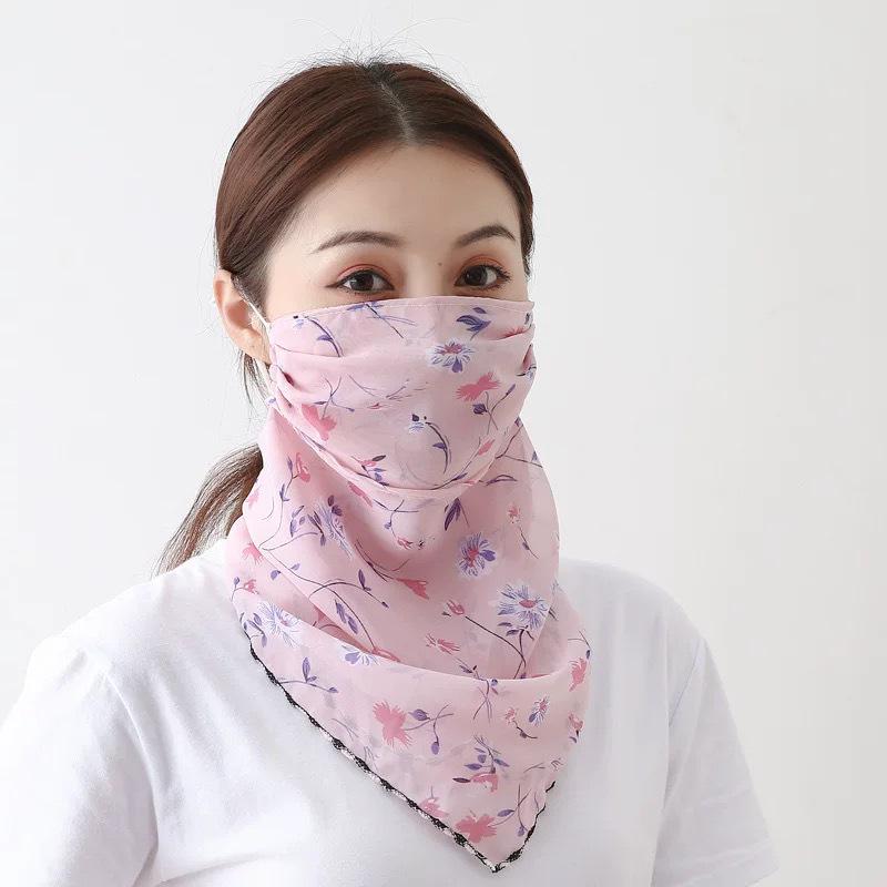 Women's Ice Silk Breathable Windproof Face Veil & Triangle Scarf with Ear Loops - Lightweight Neck Gaiter for Outdoor Use