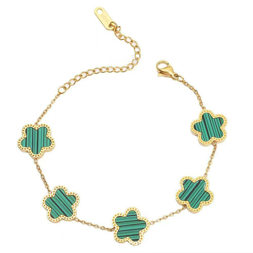 Stainless Steel 18K Gold Double-Sided Clover Flower Bracelet 