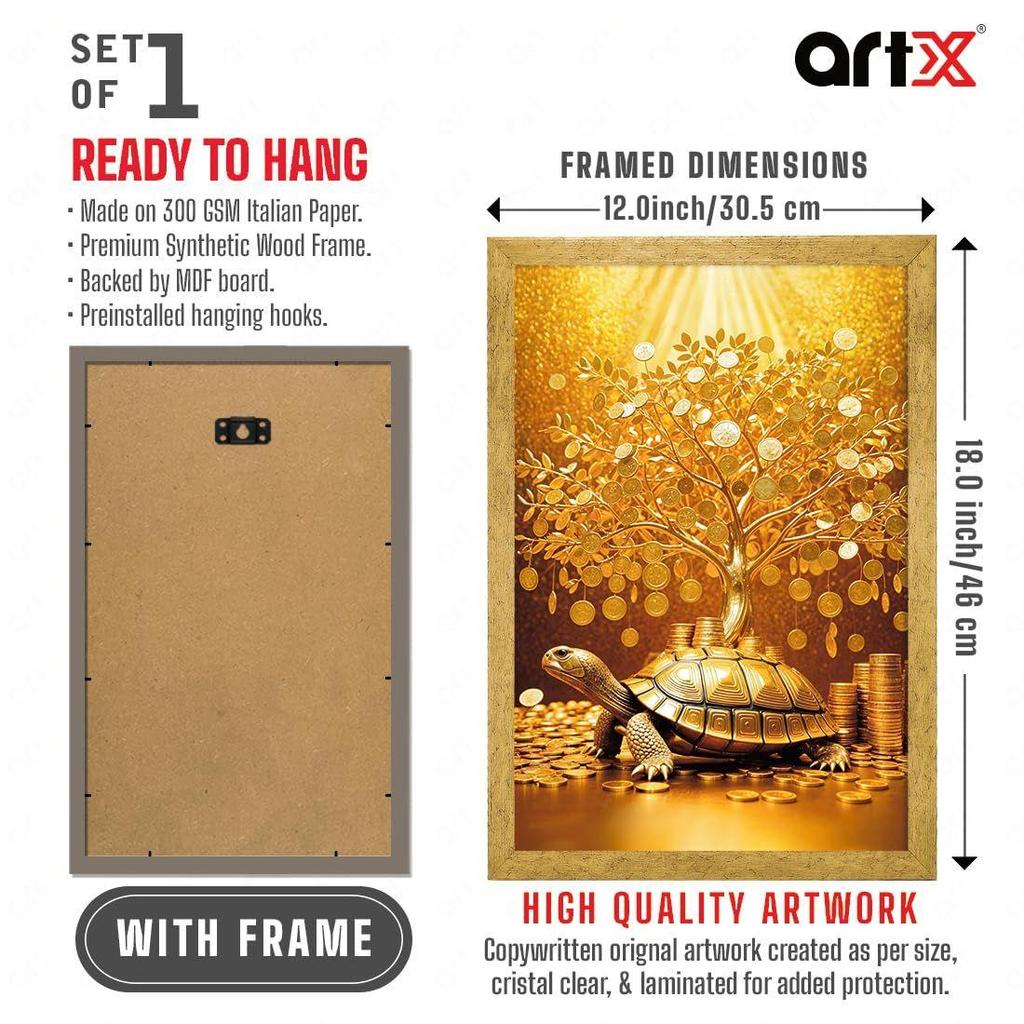 ArtX Paper Money Tree Painting For Vastu, Golden Money Tree Frame For Wall