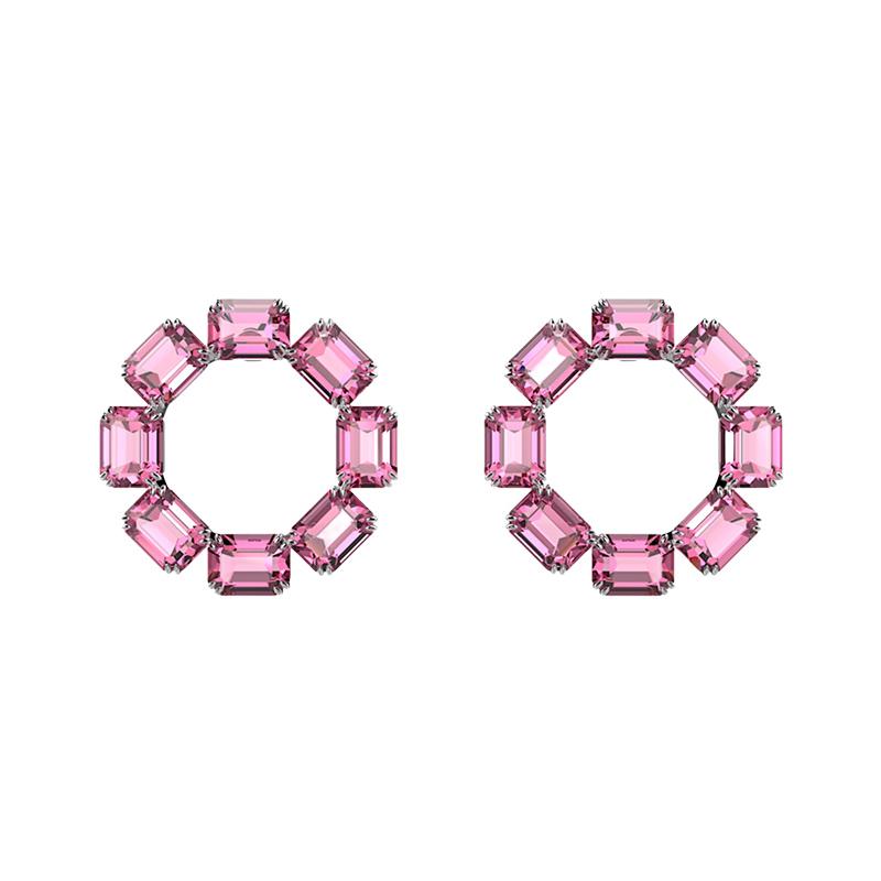 Swarovski Millenia large hoop earrings octagonal cut crystal pink rhodium plated 5614296