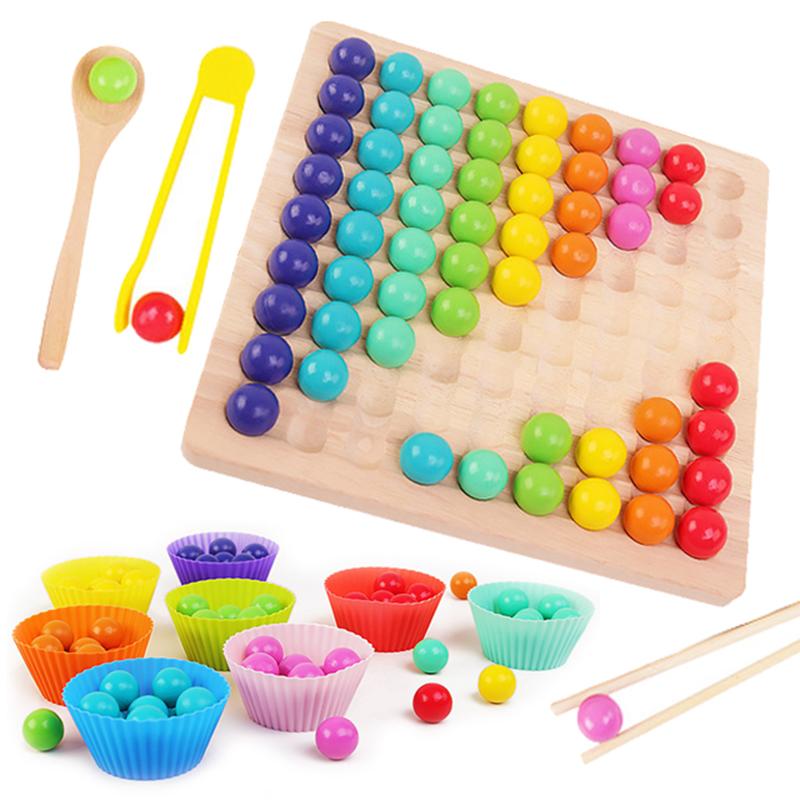 Clip Beads Rainbow Wooden Toys Children Montessori Education Sorting Color Matching Game Fine Motor Training Sensory toy for kid