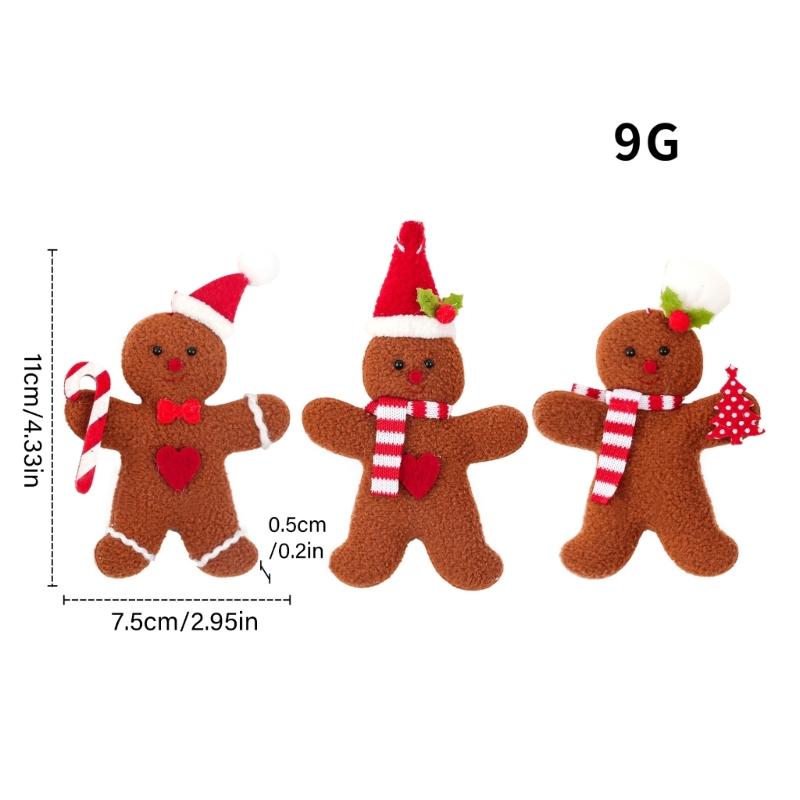 Set of 3 Christmas Gingerbreads Man Shape Cloth Ornaments Reusable Hanging Decorations for Holiday Homes Party