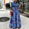 Plus Size Women's Casual Denim Patchwork Print Long Skirt - Large Swing Dress