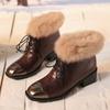 Winter New Booties Women's Paneled Square Toe Lace-up Fleece Waterproof Non-Slip Block Heel Cotton Shoes