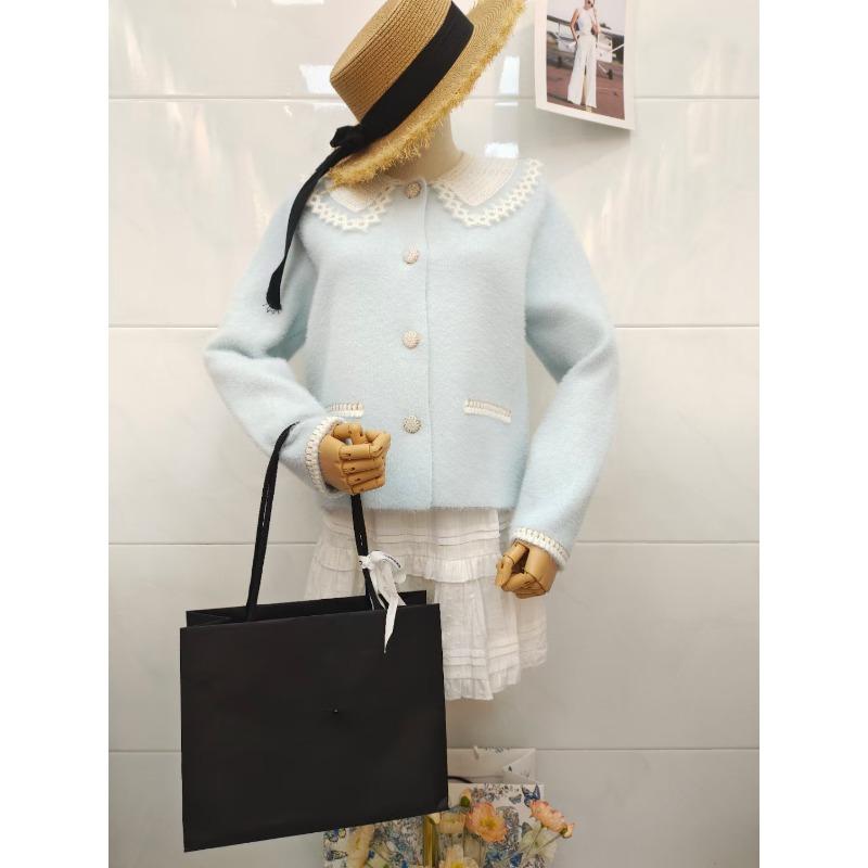 Imitation mink fleece sweater jacket autumn and winter new splicing lace doll collar knitted cardigan women
