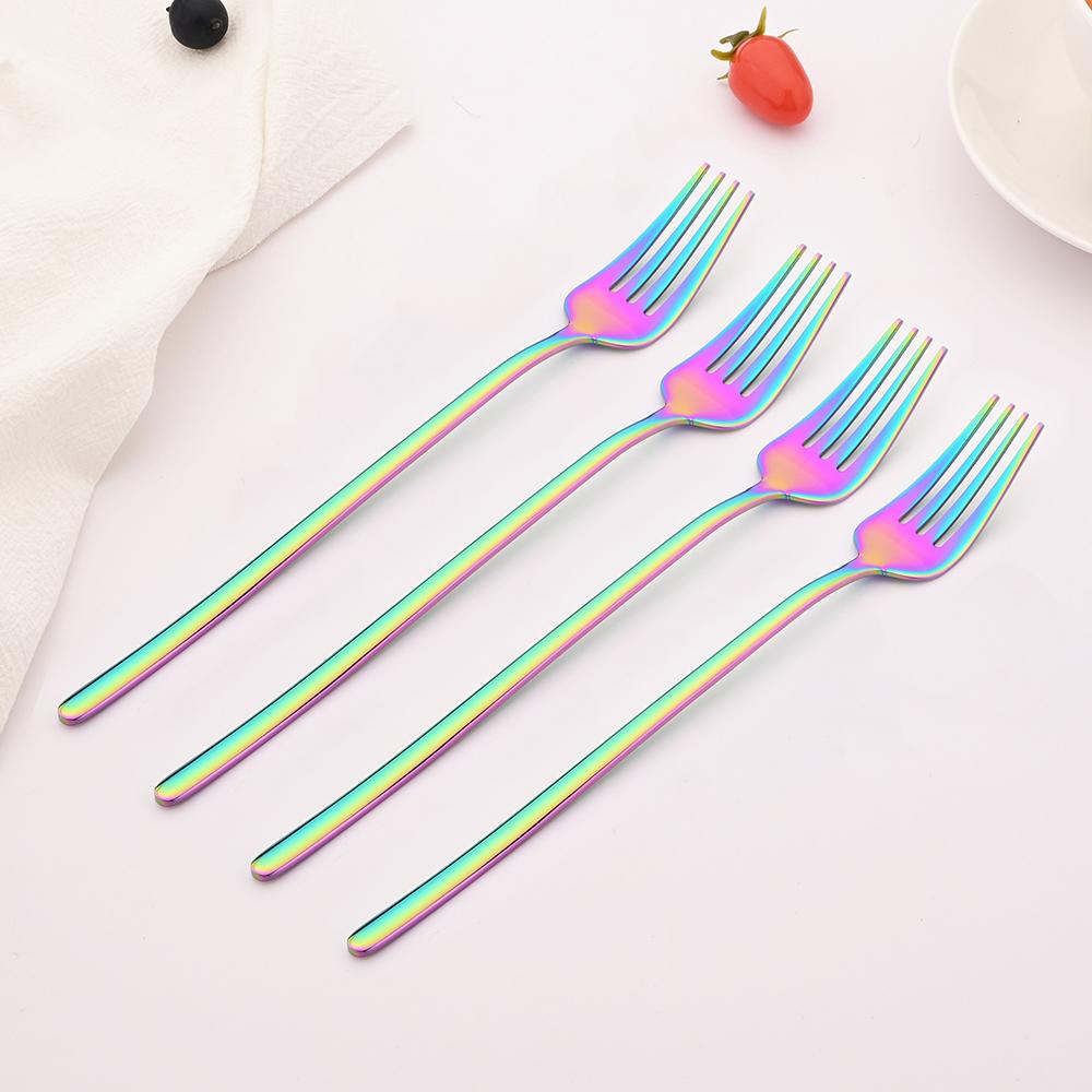 4Pcs Black Flatware Stainless Steel Tableware Dinner Fork Fruit Fork Steak Fork Salad Fork Suitable for Restaurant or Banquet